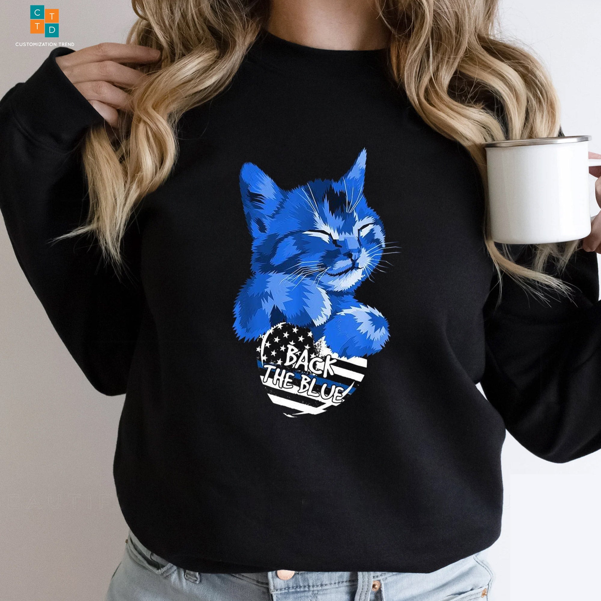 Back The Blue Cat Heart Flag Police Hoodie, Shirt