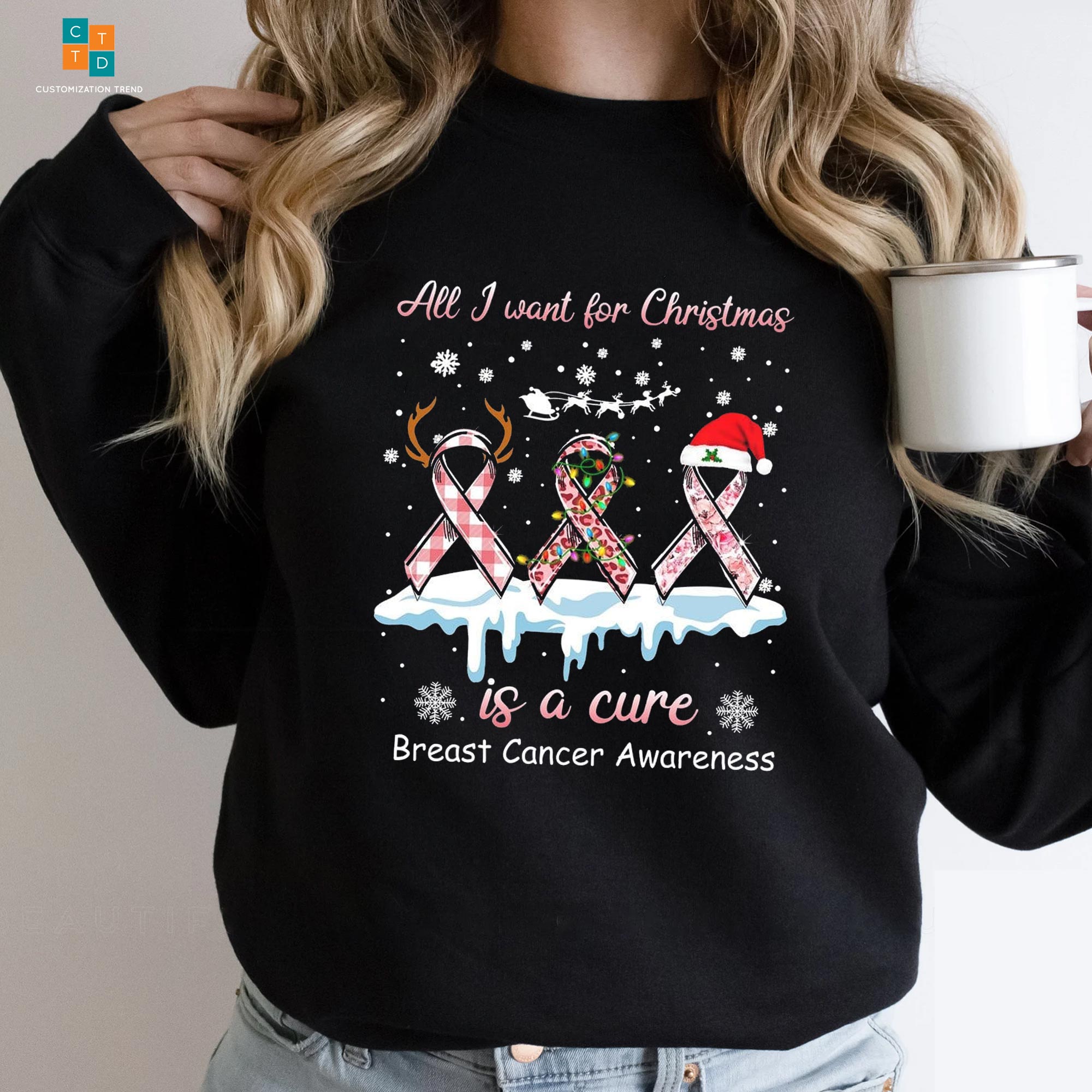 All I Want For Christmas Is A Cure Breast Cancer Awareness Hoodie, Shirt