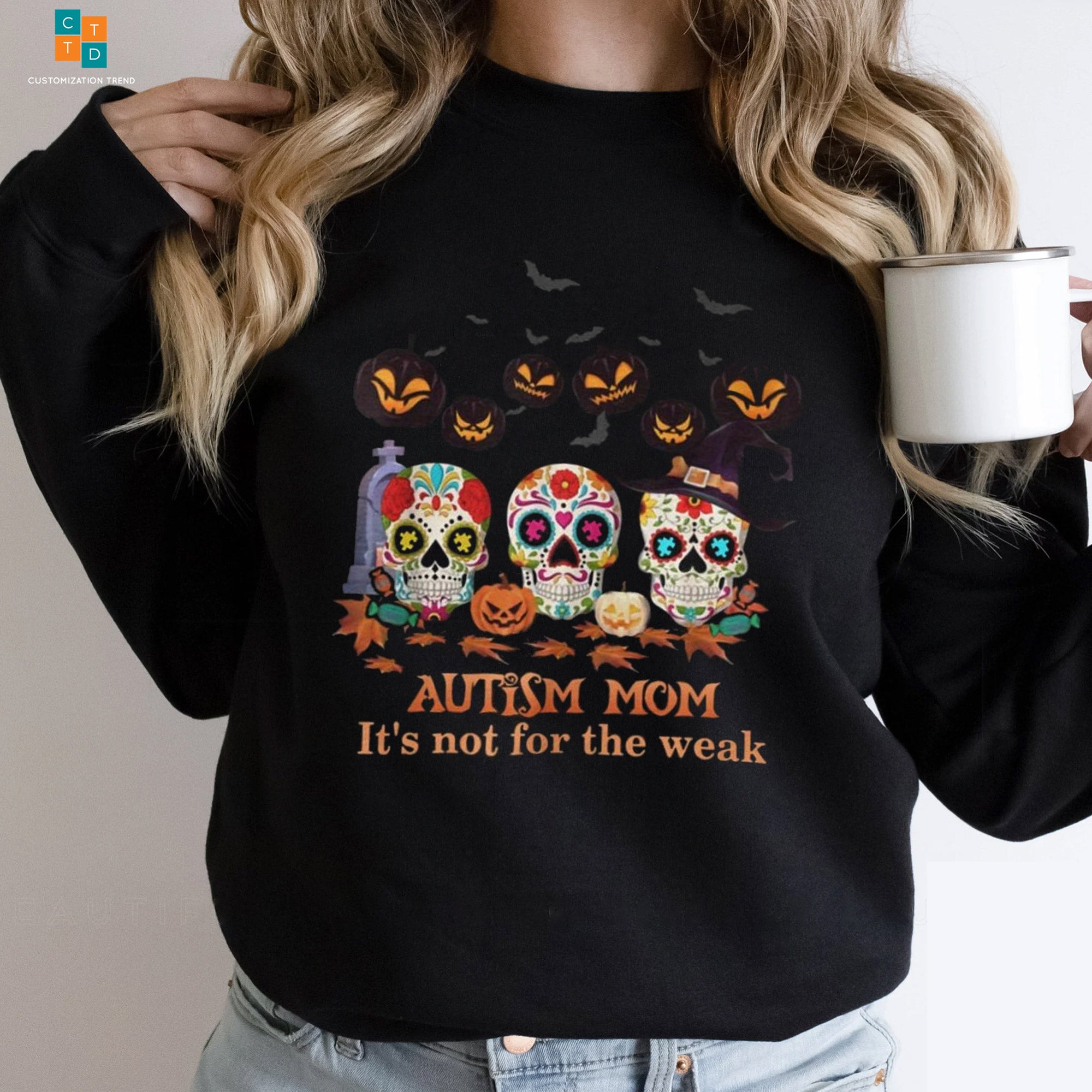 Autism Mom It’s Not For The Weak Autism Awareness Skull Halloween Hoodie, Shirt