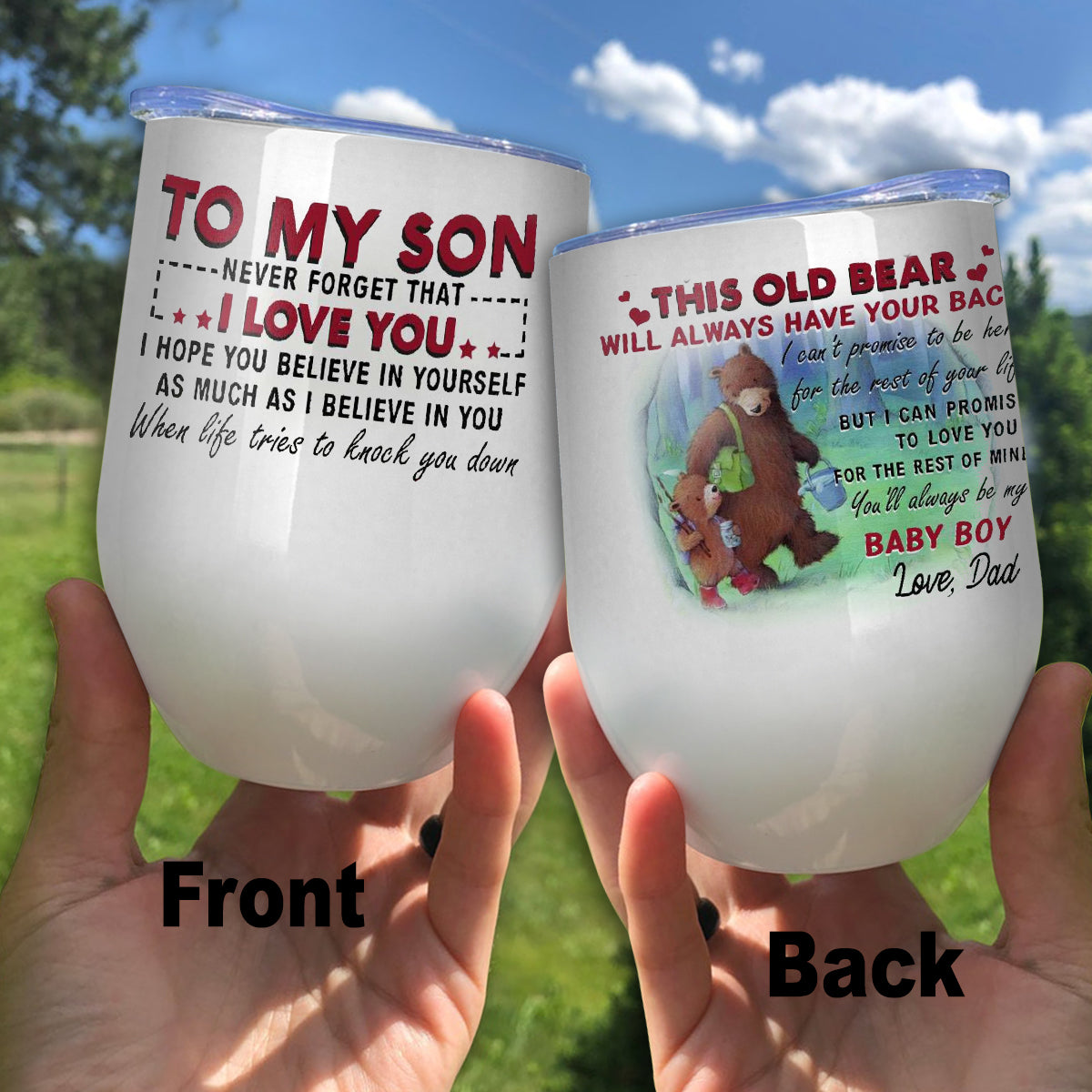 Bear To My Son Never Forget That I Love You Wine Tumbler, Father And Son Wine Tumbler