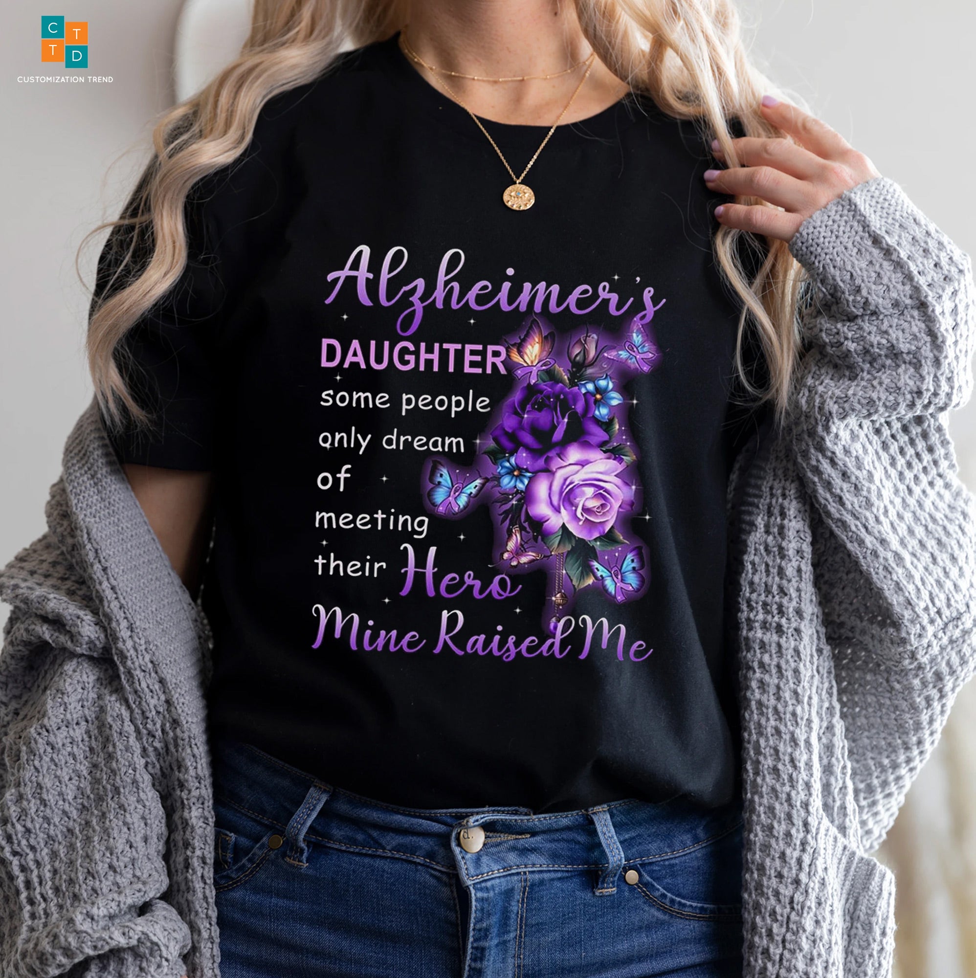 Alzheimer’s Daughter Hero Mine Raised Me Alzheimer’s Awareness Hoodie, Shirt