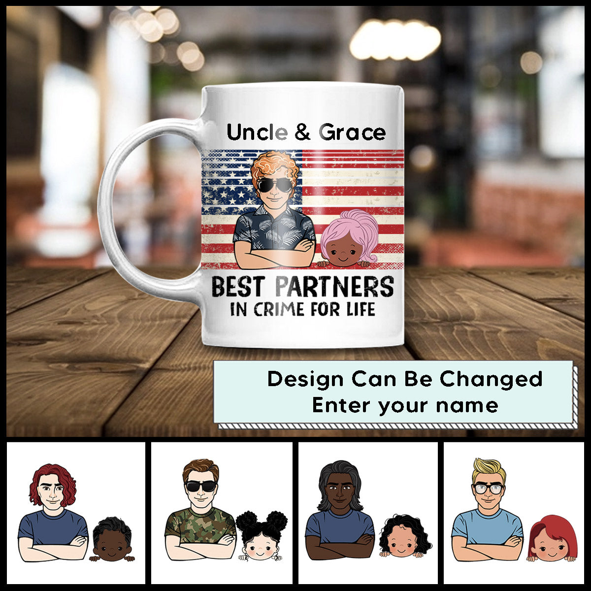 Personalized Best Partners In Crime Uncle And Kids Mug , Custom Friend , Bestie , Sister Mug