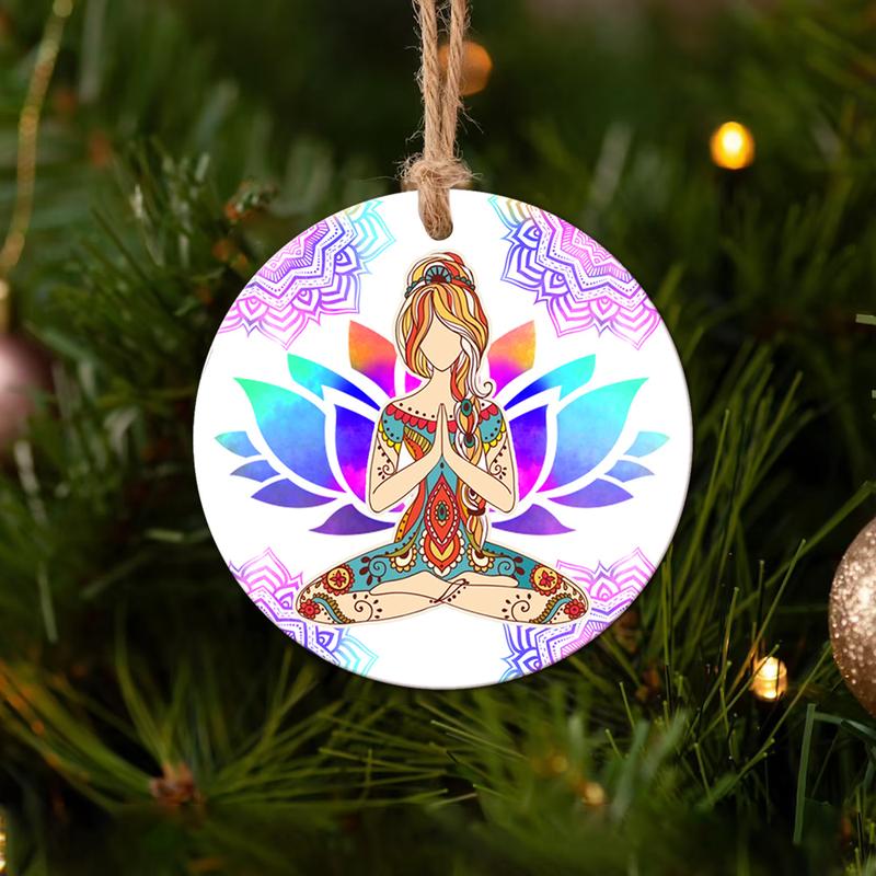 A Hippie Girl Meditates Two – Sided Circle Ornament, Hippie Lovers Ornament