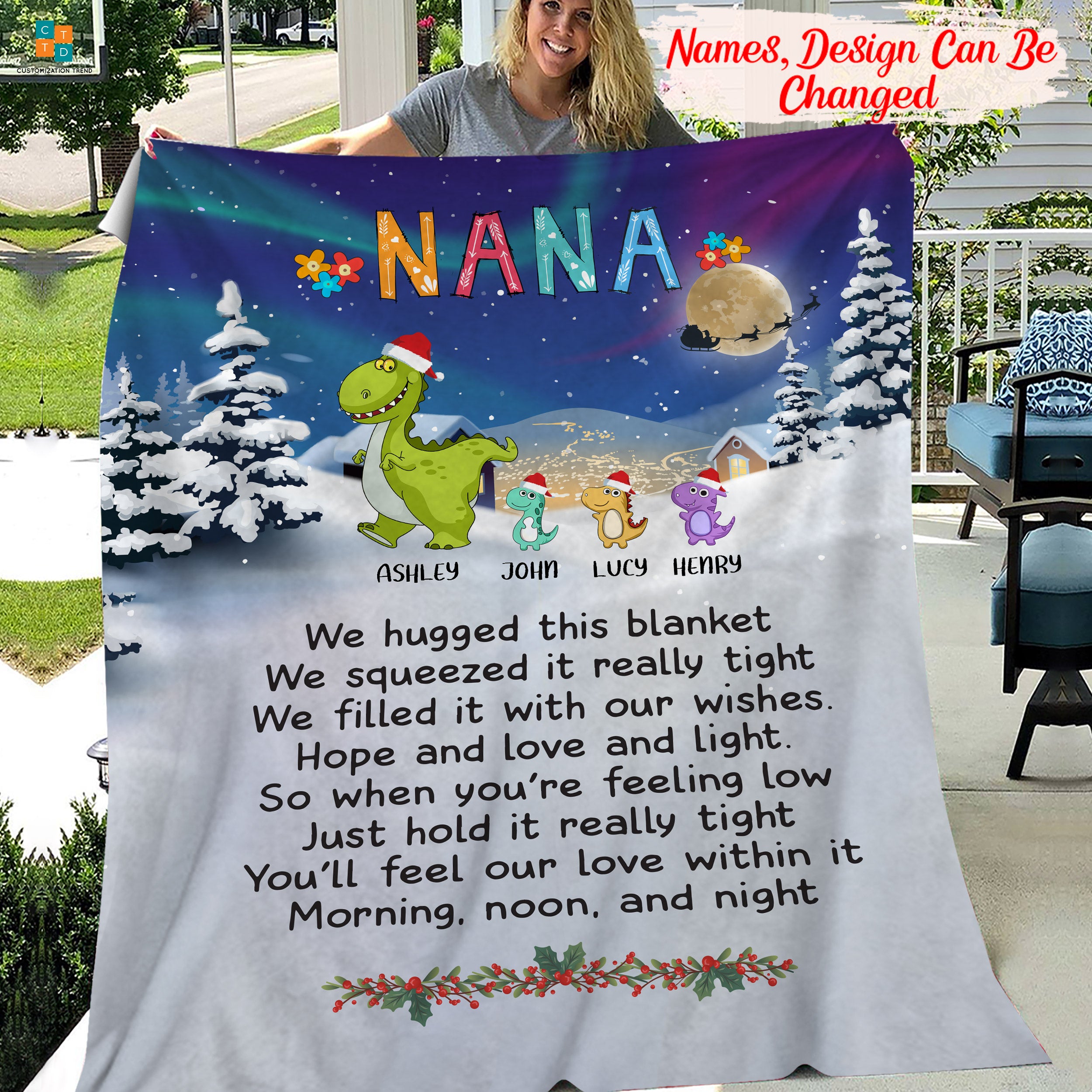 Personalized We Hugged This Blanket Morning, Noon And Night We Love You Blanket, Custom Grandma And Grandkid Blanket