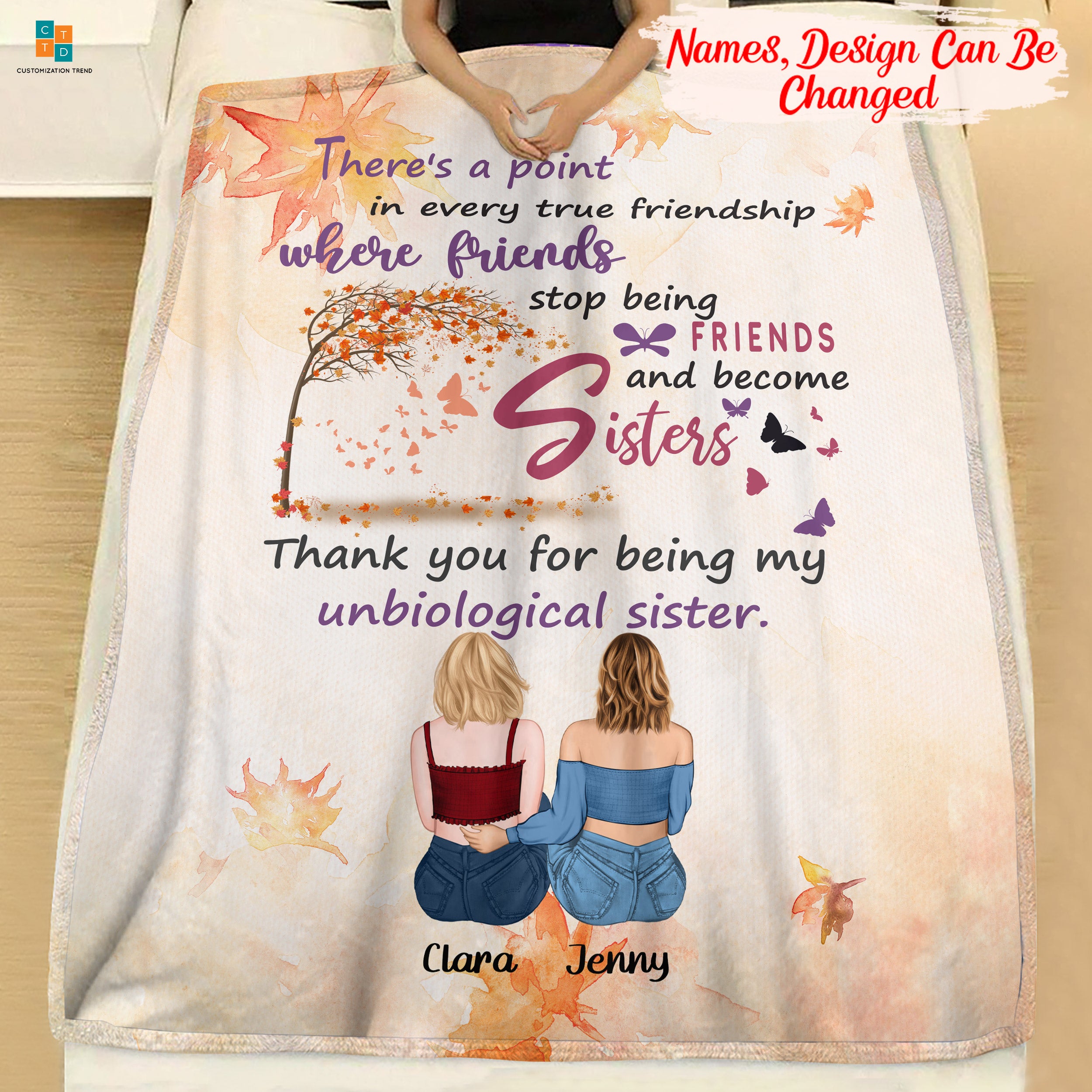 Personalized Thank You For Being My Unbiological Sister  Blanket , Custome Friend , Sisters, Friends Blanket