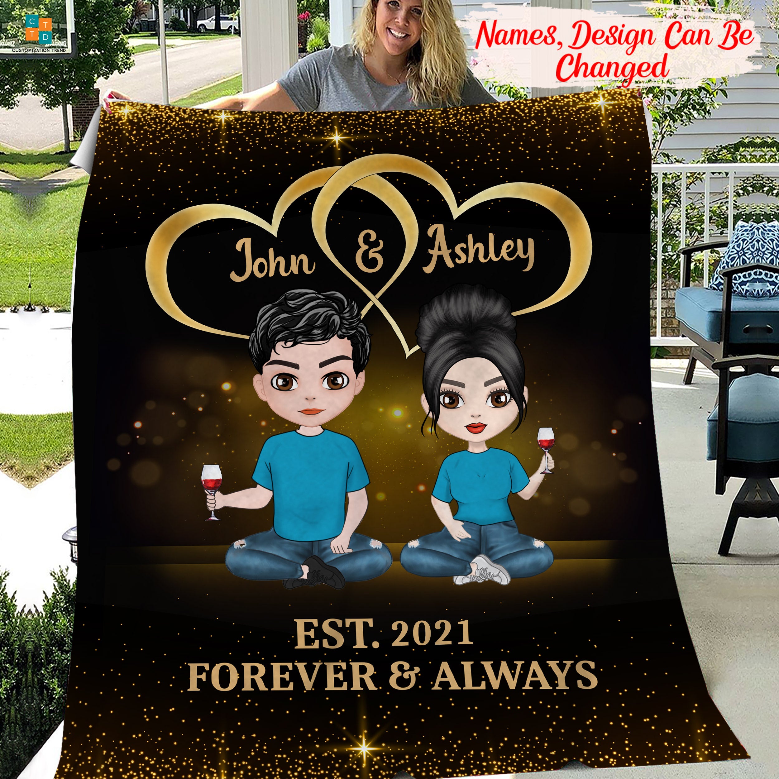Personalized Forever And Always Couple Chibi Blanket, Custom Husband And Wife, Couple Blanket