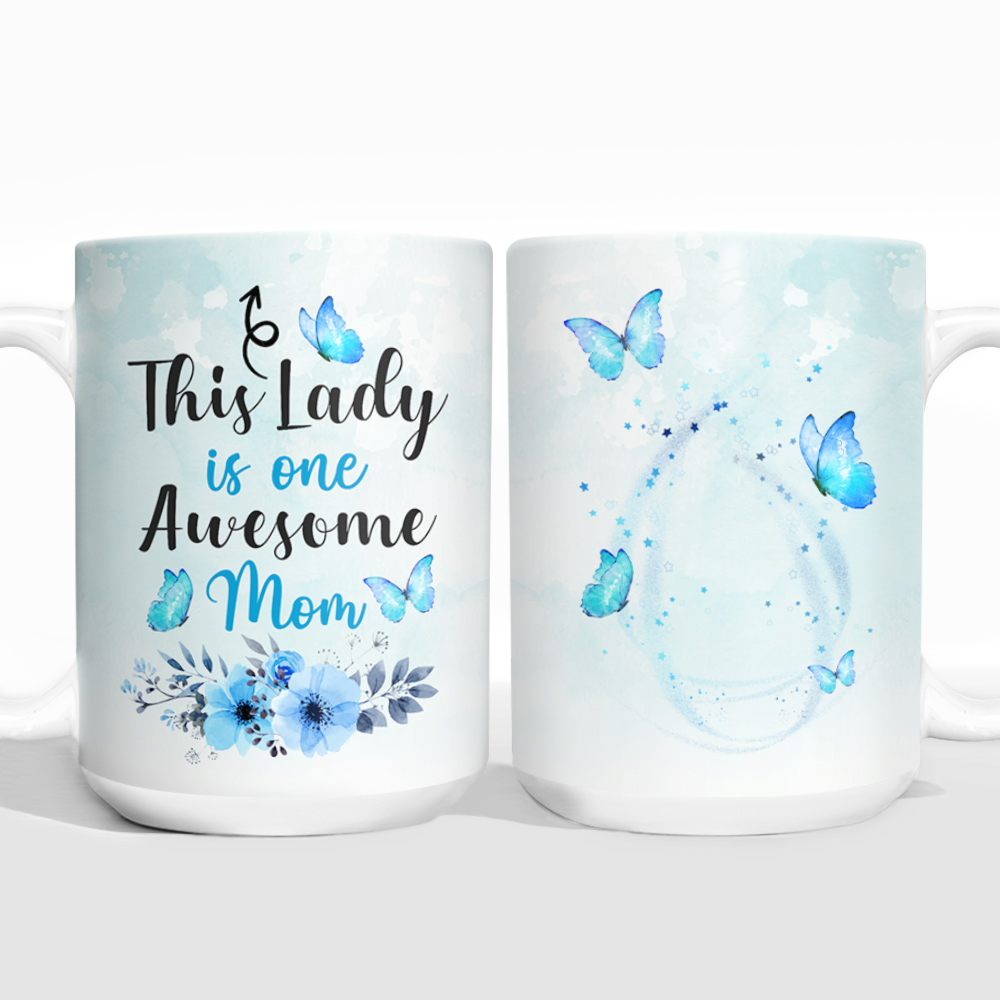 Personalized Butterfly Awesome Mom Full Color Ceramic Mug , Custom Mom Mug