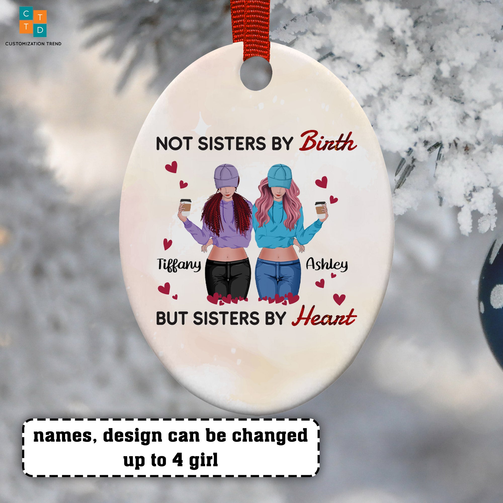 Best friends personalized ornaments Not Sisters By Birth But Sisters By Heart Ornament , Custom Friend , Bestie , Sister Ornament