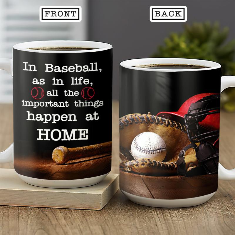 Personalized Baseball Player In Baseball As In Life All The Important Things Happen At Home Mug , Custom Baseball Player Mug