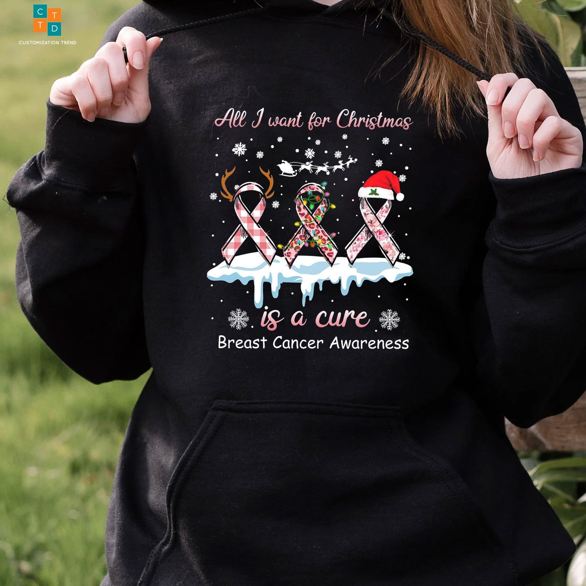 All I Want For Christmas Is A Cure Breast Cancer Awareness Hoodie, Shirt