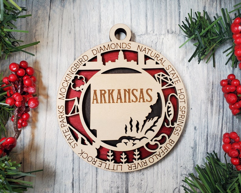 Arkansas State Ornament Two – Layer Circle Ornament, State Ornaments