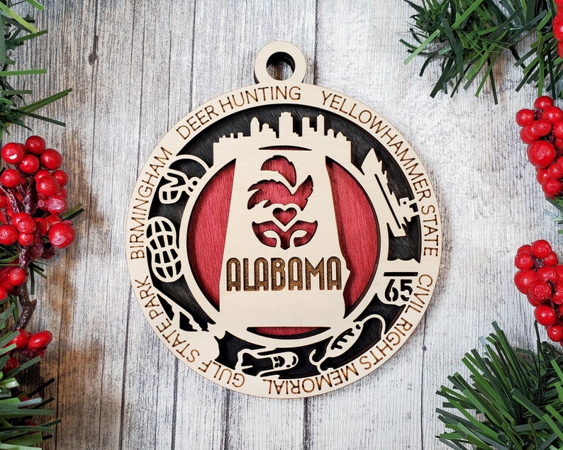 Alabama State Ornament Two – Layer Circle Ornament, State Ornaments