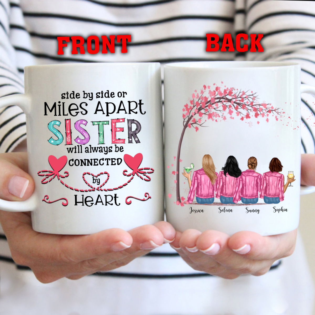 Personalized  Side By Side Or Miles Apart Sister Mug , Custom Friend , Bestie , Sister Mug