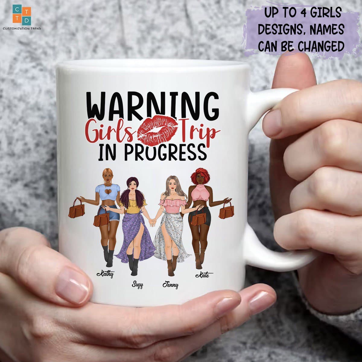 PersonalizedFashion Girl Warning Girls , Sisters Trip In Process Mug , Custom Friend , Bestie , Sister Mug