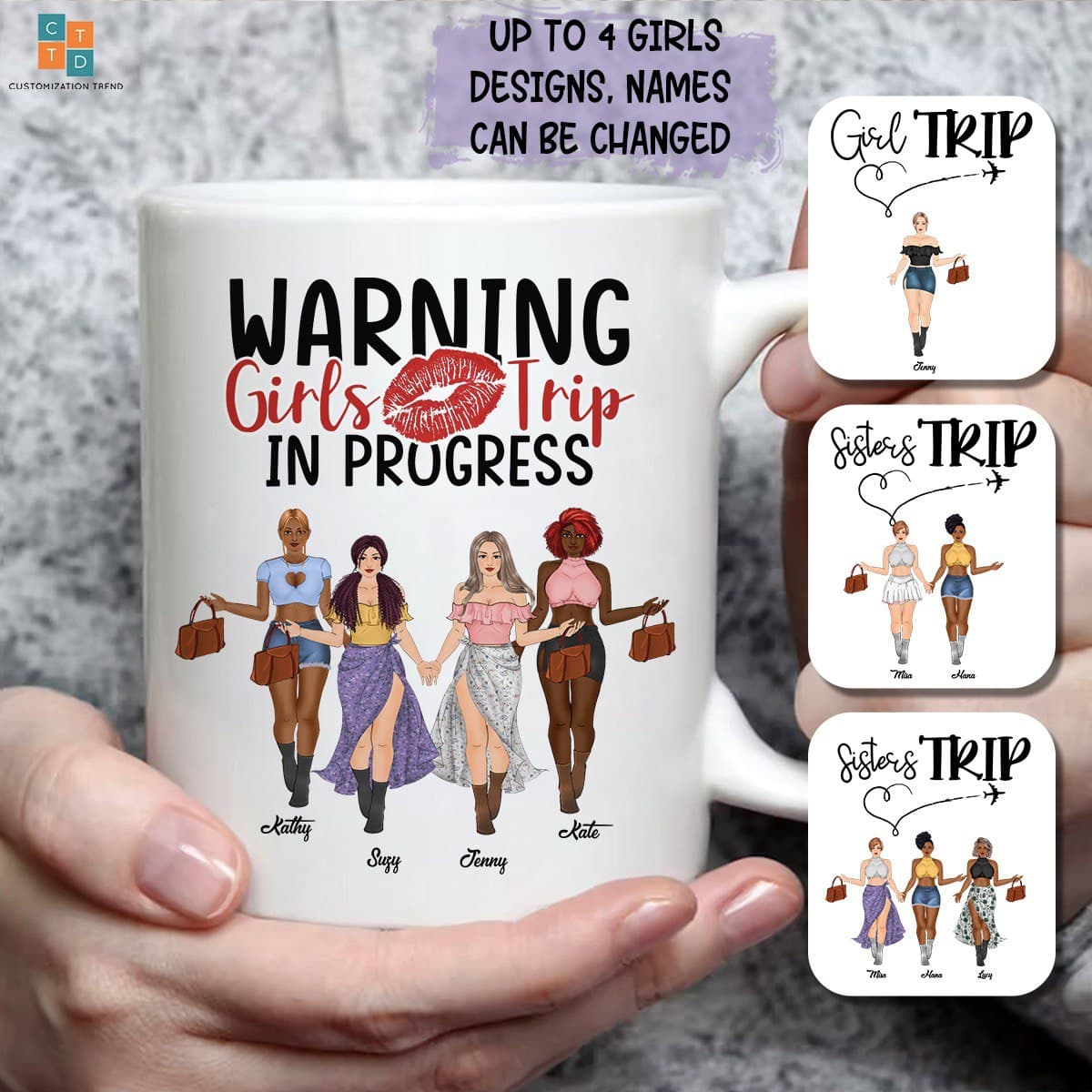 PersonalizedFashion Girl Warning Girls , Sisters Trip In Process Mug , Custom Friend , Bestie , Sister Mug