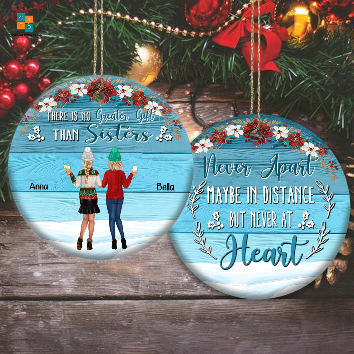 Best friend personalized ornament Christmas Besties Forever Ornament , Custom Friend Wood Ornament