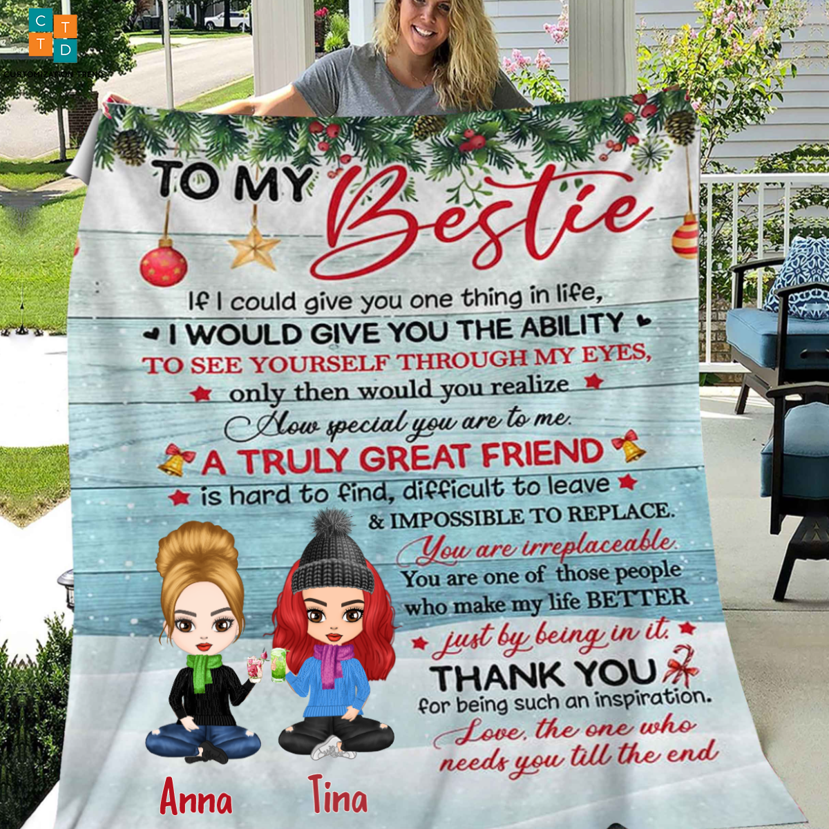 Personalized Christmas I Would Give You The Ability Sitting Chibi Girls Blanket, Custom Friends, Besties, Sistes Blanket