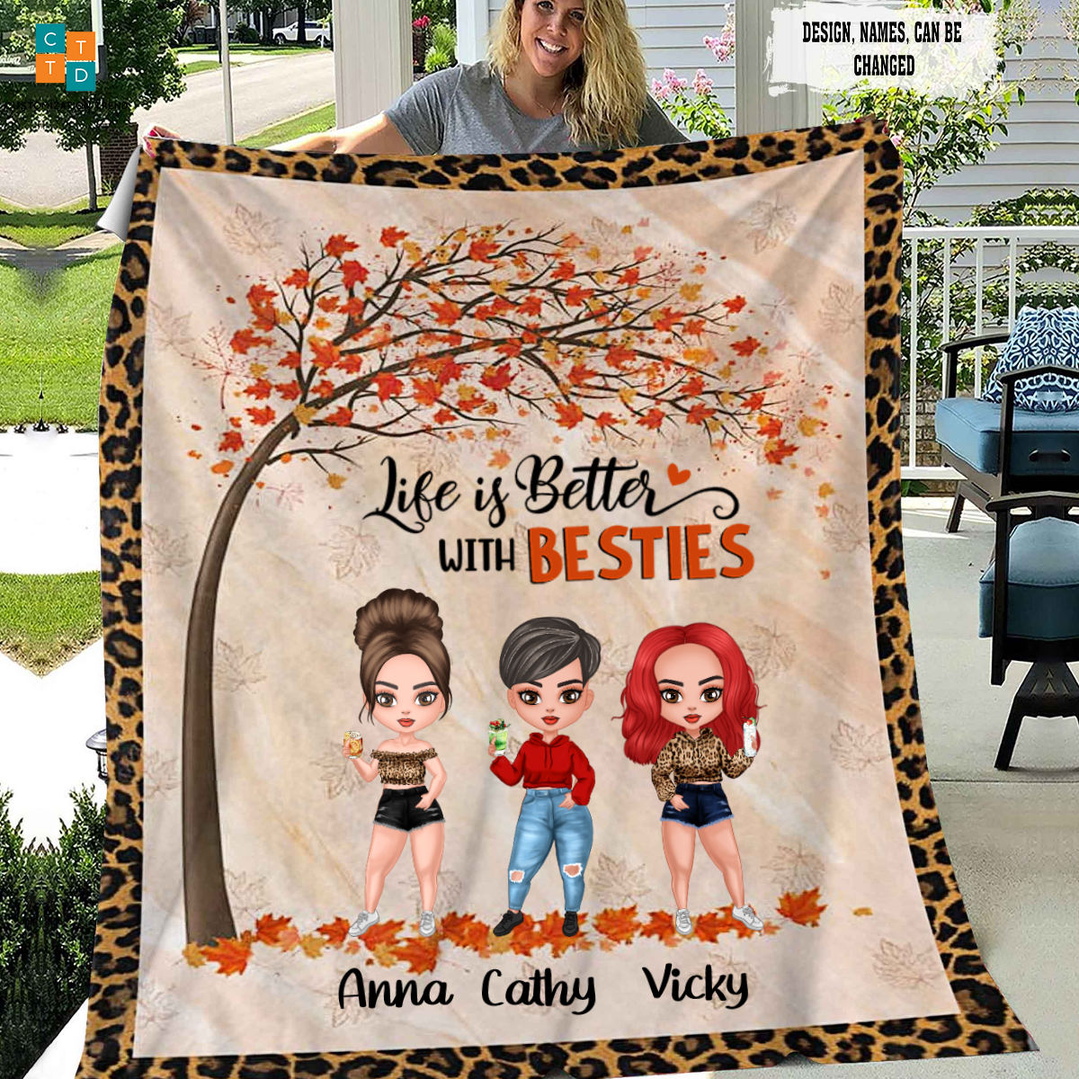 Personalized Chibi Girls Life is Better With Besties  Blanket , Custome Friend , Sisters, Friends Blanket