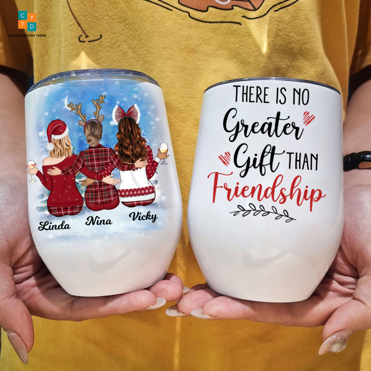 Personalized  Christmas No Greater Gift Than Friendship  Wine Tumbler ,Custom Friend, Bestie , Sister Wine Tumbler
