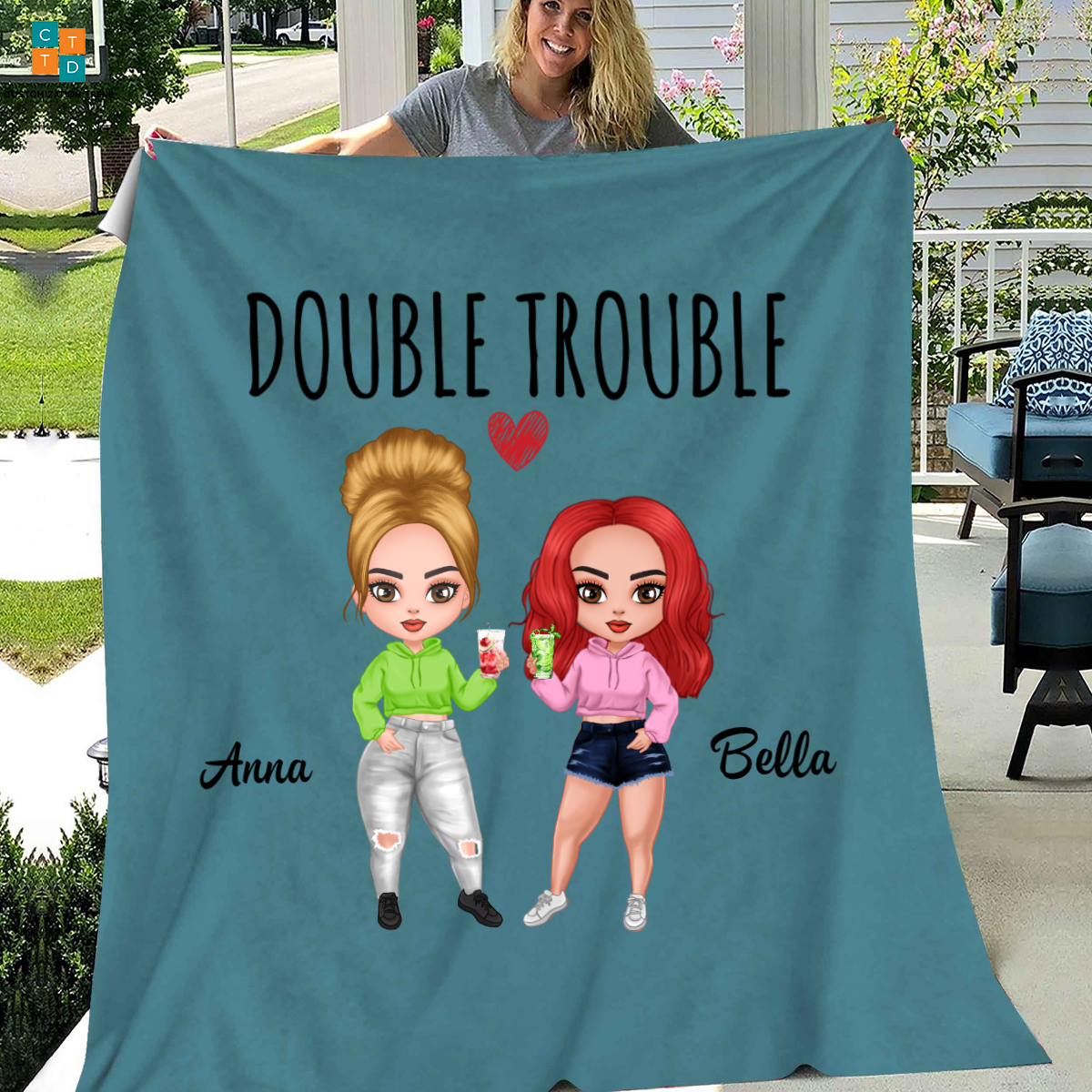 Personalized Besties Forever Chibi Girls Blanket, Custom Besties, Friends, Sisters Blanket