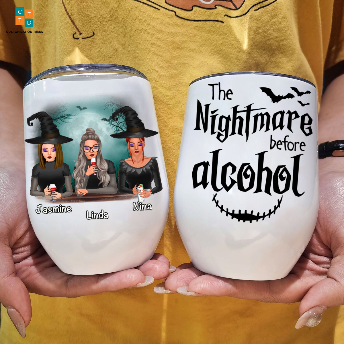 Witch sisters Personalized  The Nightmare Before Alcohol  Halloween Wine Tumbler ,Custom Friend, Bestie , Sister Wine Tumbler