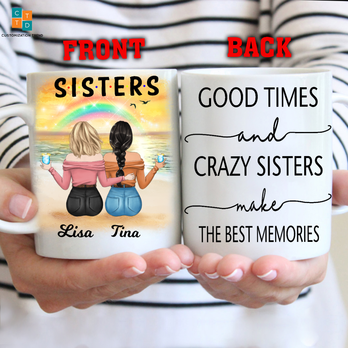 Personalized Christmas  Good Time And Crazy Sisters Mug , Custom Friend , Bestie , Sister Mug