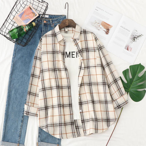 Image of 2020 Autumn New Casual Loose Womens Blouses and Tops Fashion Designer Oversized Plaid Shirt Female Long Sleeve Blouse Blusas