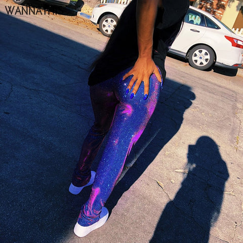 Image of WannaThis Pencil Pants Women 2020 Fashion Ruched Glitter Casual High Waist Streetwear Autumn Sexy Slim Stretchy Trousers Female