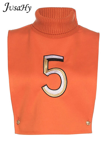 Image of JuSaHy Letter Print Orange Crop Top for Women Fashion Y2K Sleeveless Turtleneck Tanks Tops Casual High Streetwear Hot