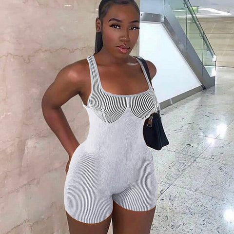 Image of ANJAMANOR Fashion 3D Printed Rompers Playsuits Women Sport Fitness Summer Outfits Sleeveless Bodycon Shorts Jumpsuit D96-BC16