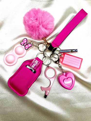 Self-defense safety keychain wristlet pink grey white chevron pink