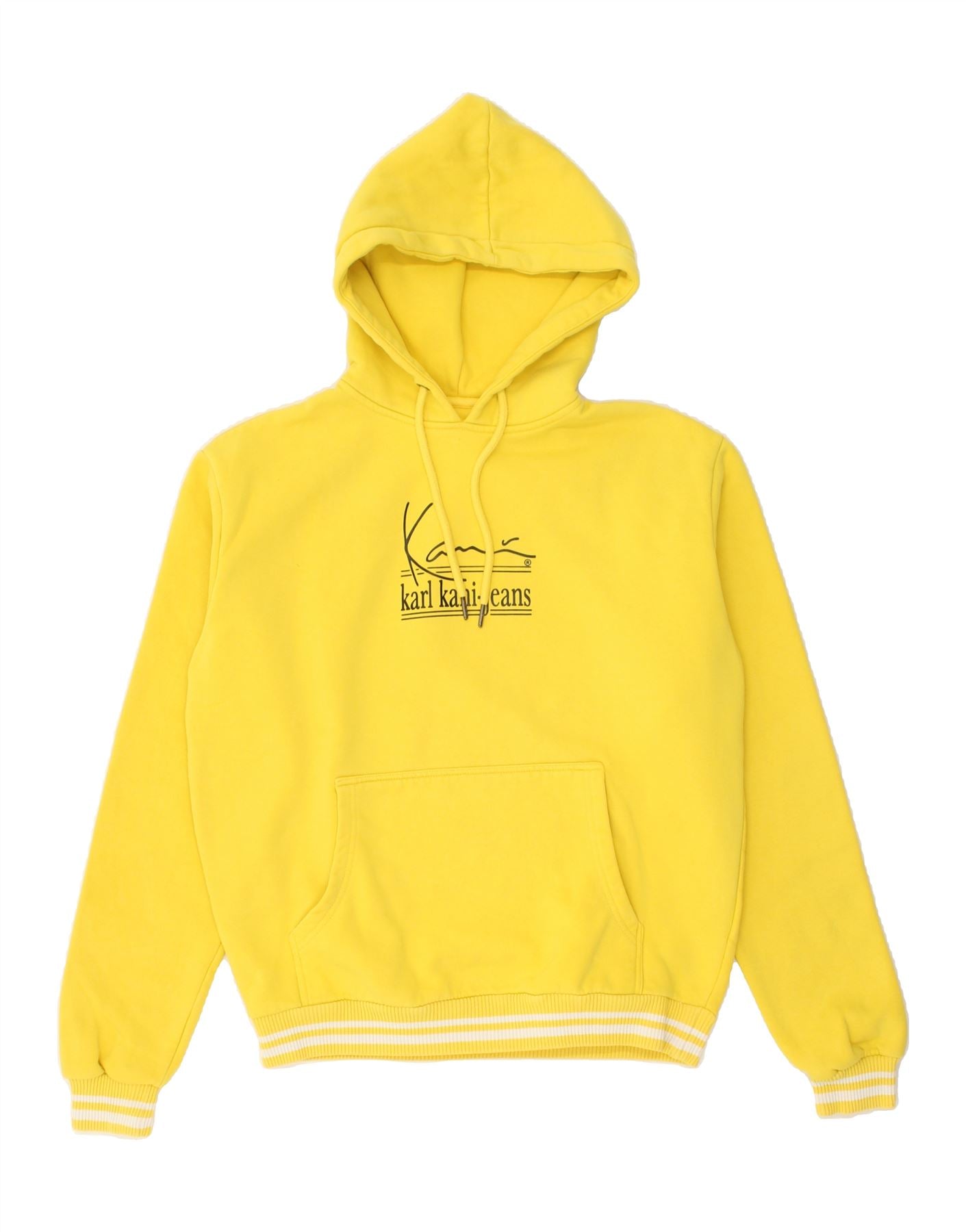 Image of KARL KANI Mens Graphic Hoodie Jumper Small Yellow Cotton