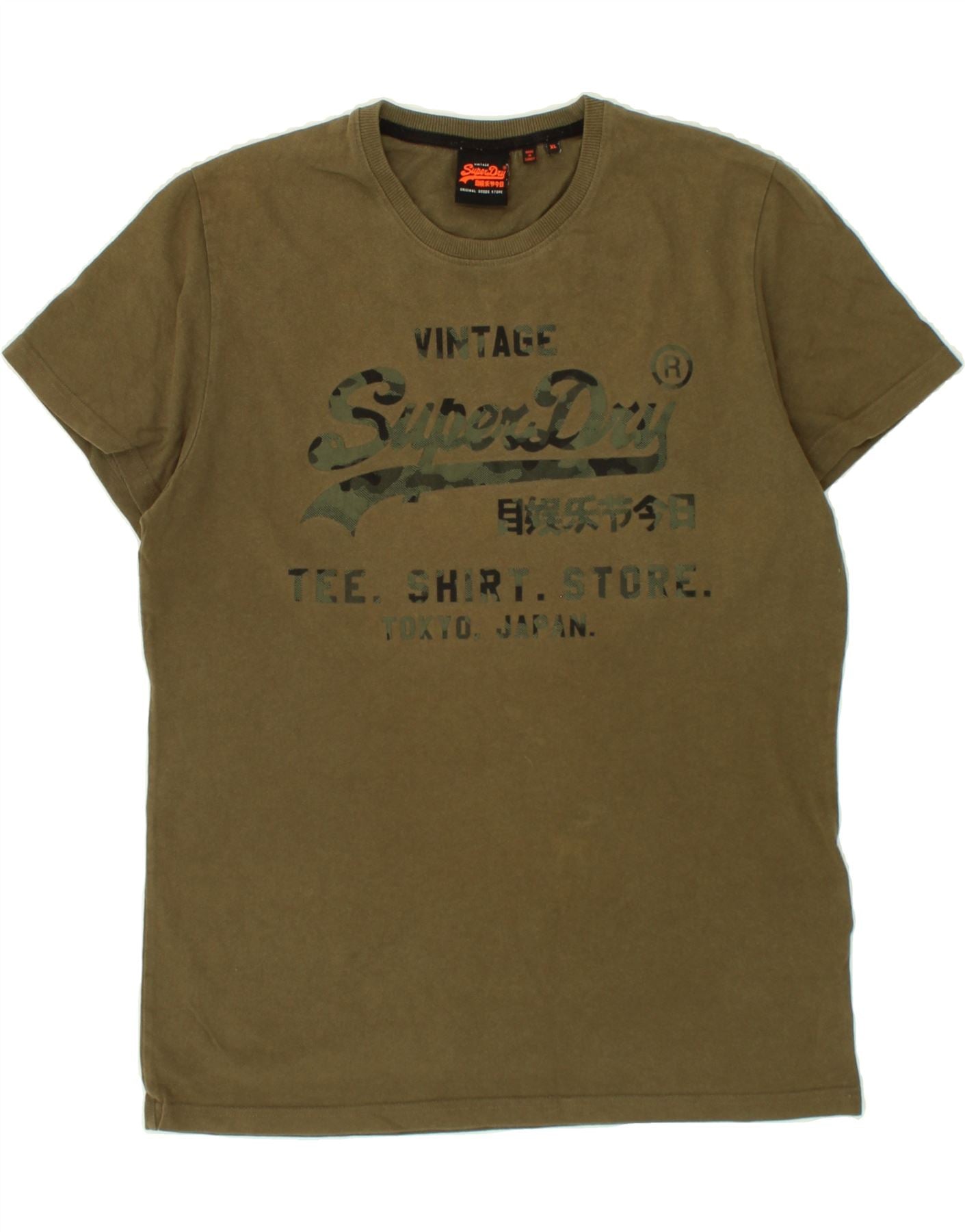 Image of SUPERDRY Mens Graphic T-Shirt Top XL Khaki Cotton