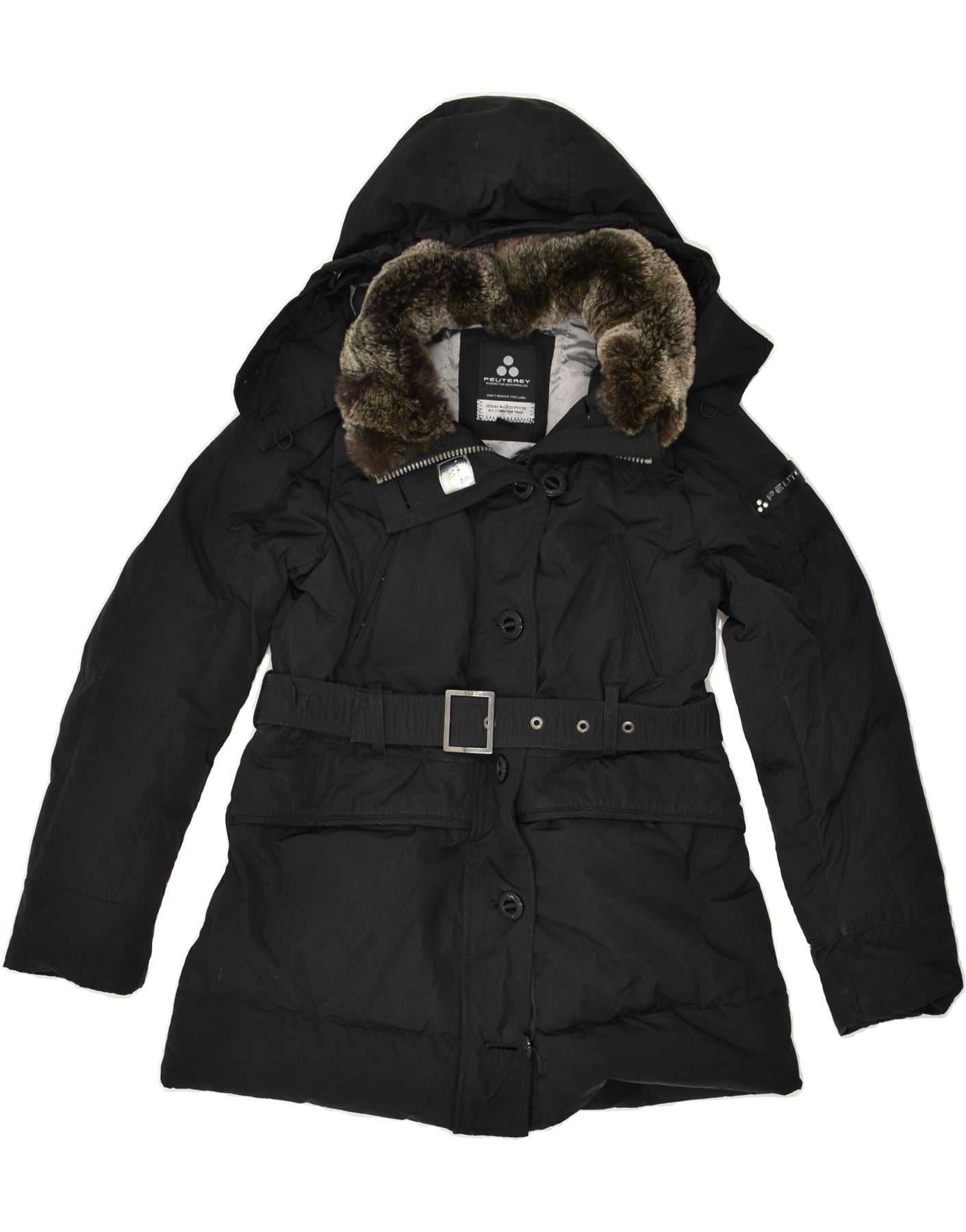 image of PEUTEREY Girls Hooded Padded Jacket 12-13 Years Large Black Nylon