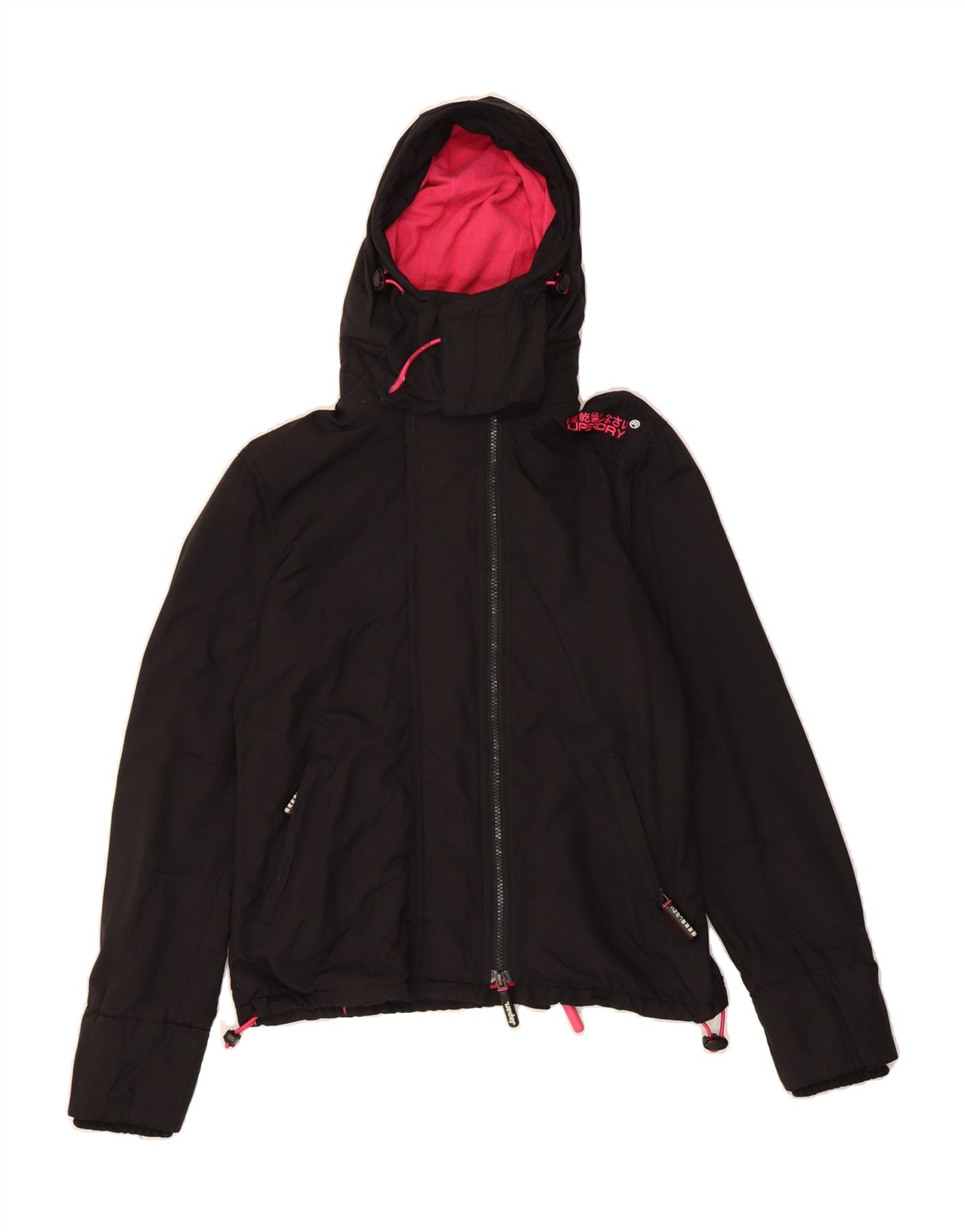 image of SUPERDRY Womens Windcheater Hooded Windbreaker Jacket UK 10 Small Black