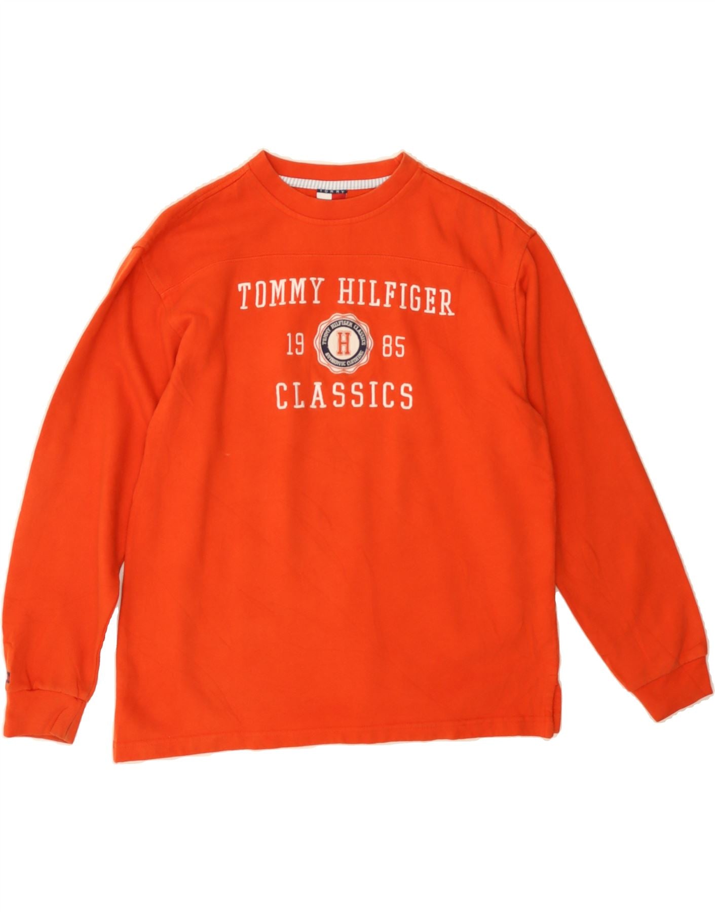 image of TOMMY HILFIGER Womens Graphic Sweatshirt Jumper UK 14 Medium Orange Cotton