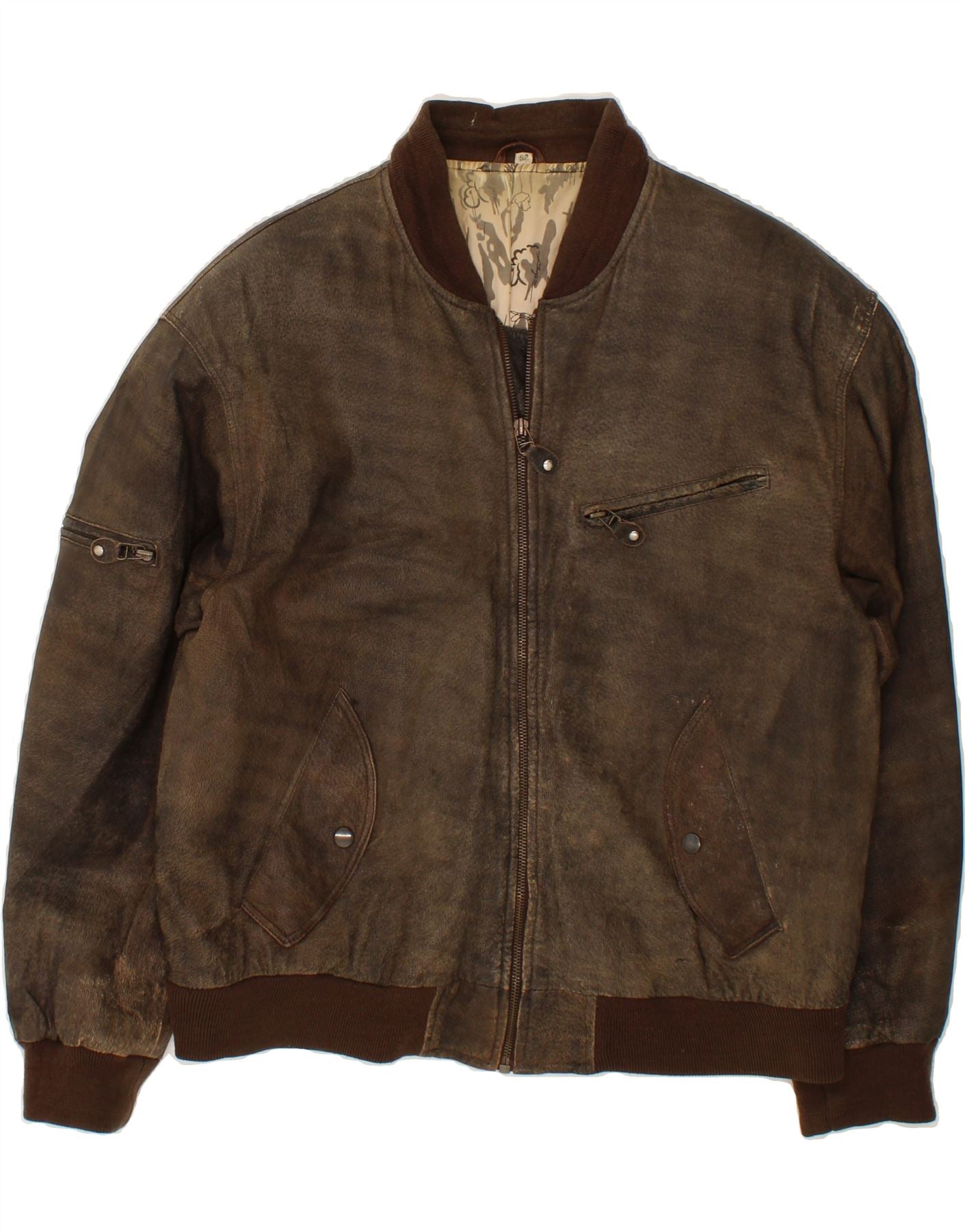 image of VINTAGE Mens Bomber Leather Jacket IT 52 XL Brown