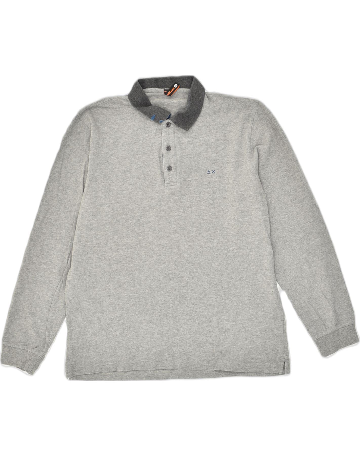 image of SUN68 Mens Long Sleeve Polo Shirt Large Grey Cotton