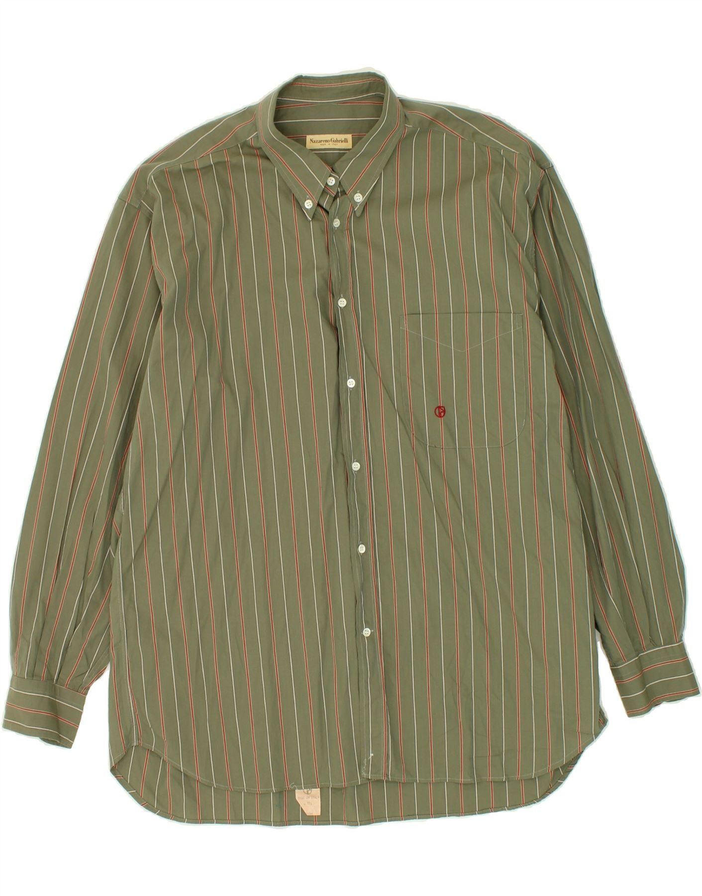 Image of NAZARENO GABRIELLI Mens Shirt Size 44 XL Khaki Striped Cotton