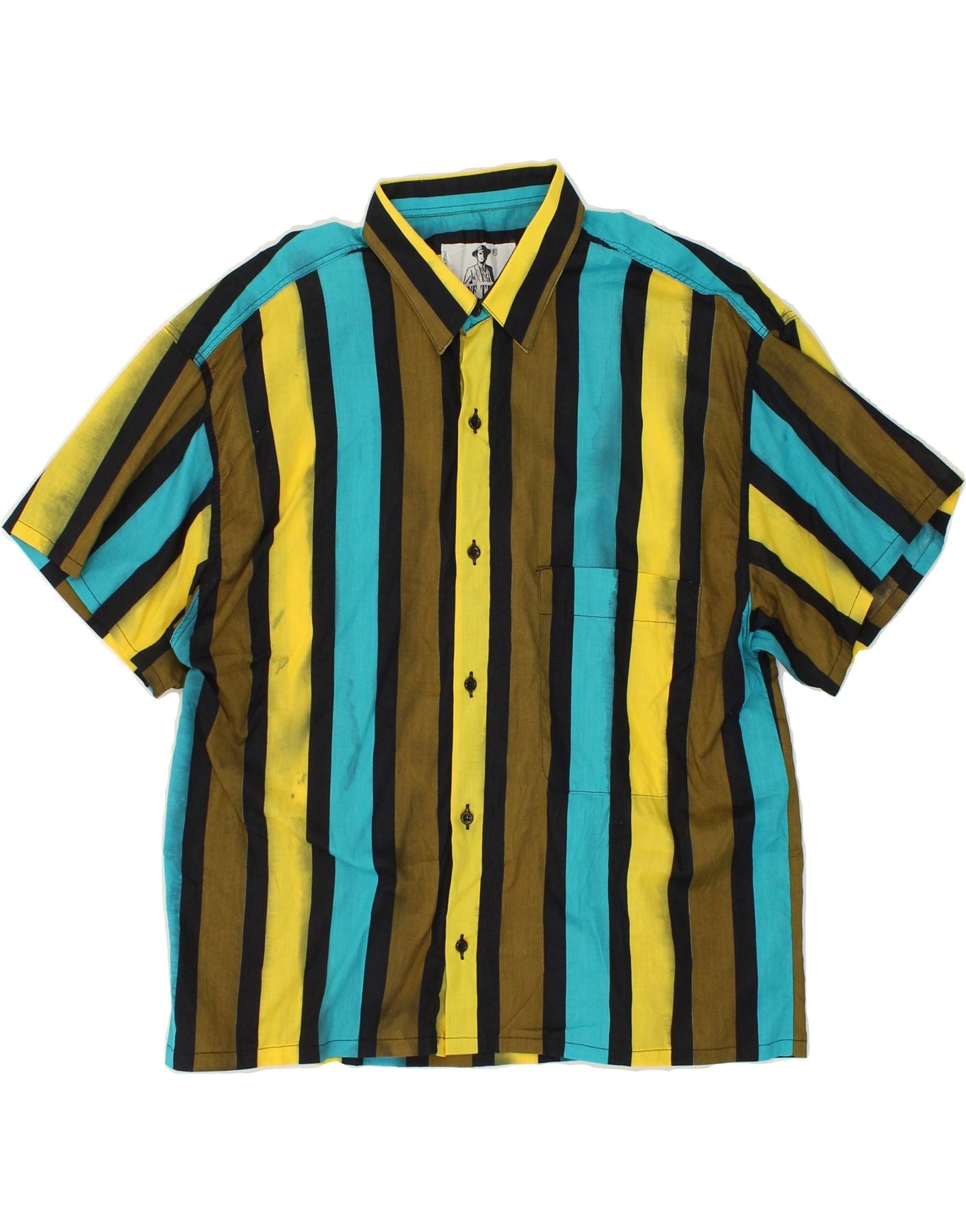 image of VINTAGE Mens Short Sleeve Shirt Medium Multicoloured Striped