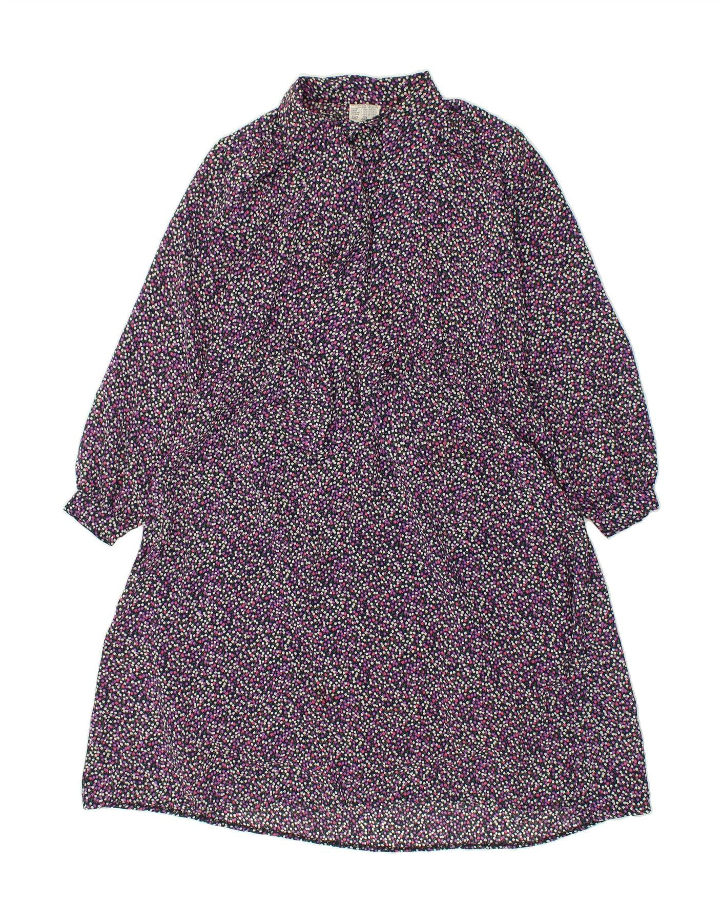 Image of VINTAGE Womens Long Sleeve Shirt Dress UK 16 Large Purple Floral Polyester