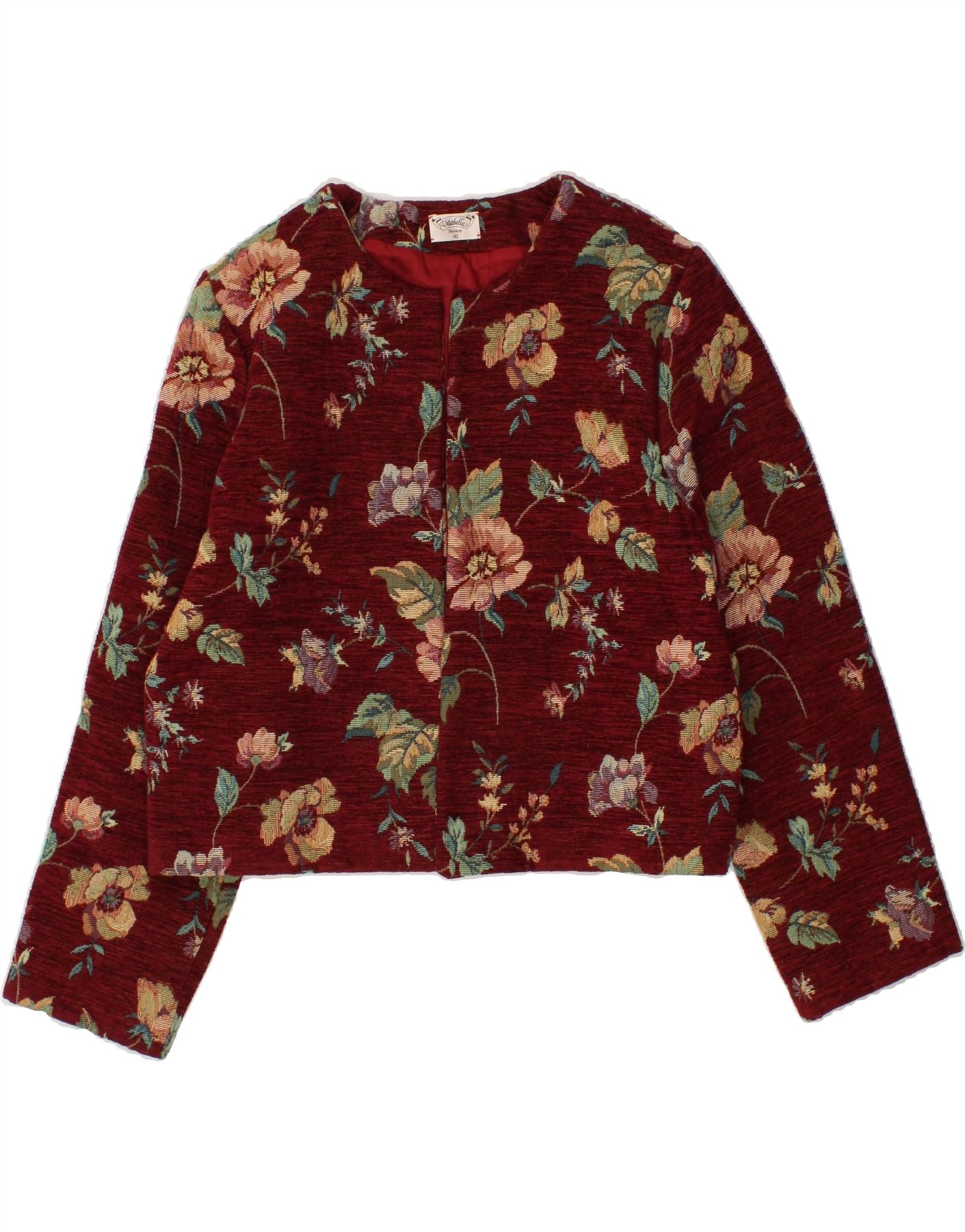 image of VINTAGE Womens Crop Blazer Jacket IT 42 Medium Maroon Floral Polyester