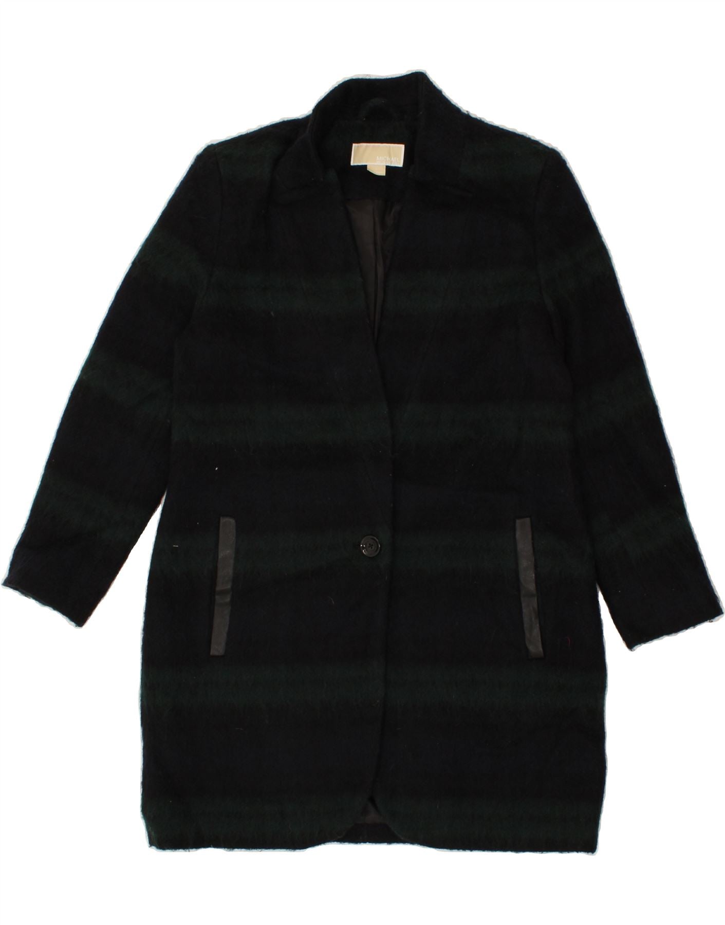 Image of MICHAEL KORS Womens Overcoat UK 14 Medium Green Striped Polyester