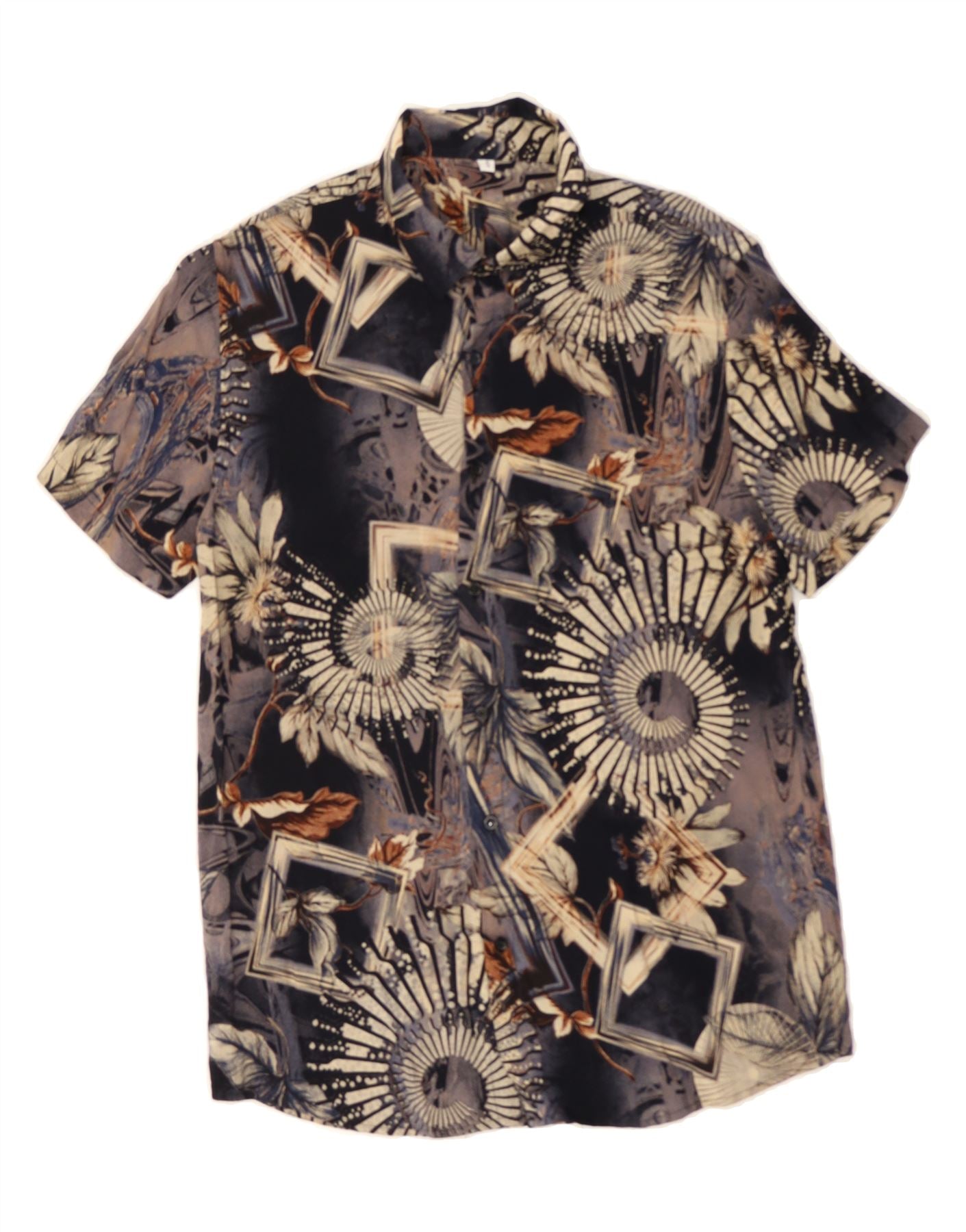 image of VINTAGE Mens Short Sleeve Shirt Small Navy Blue Floral