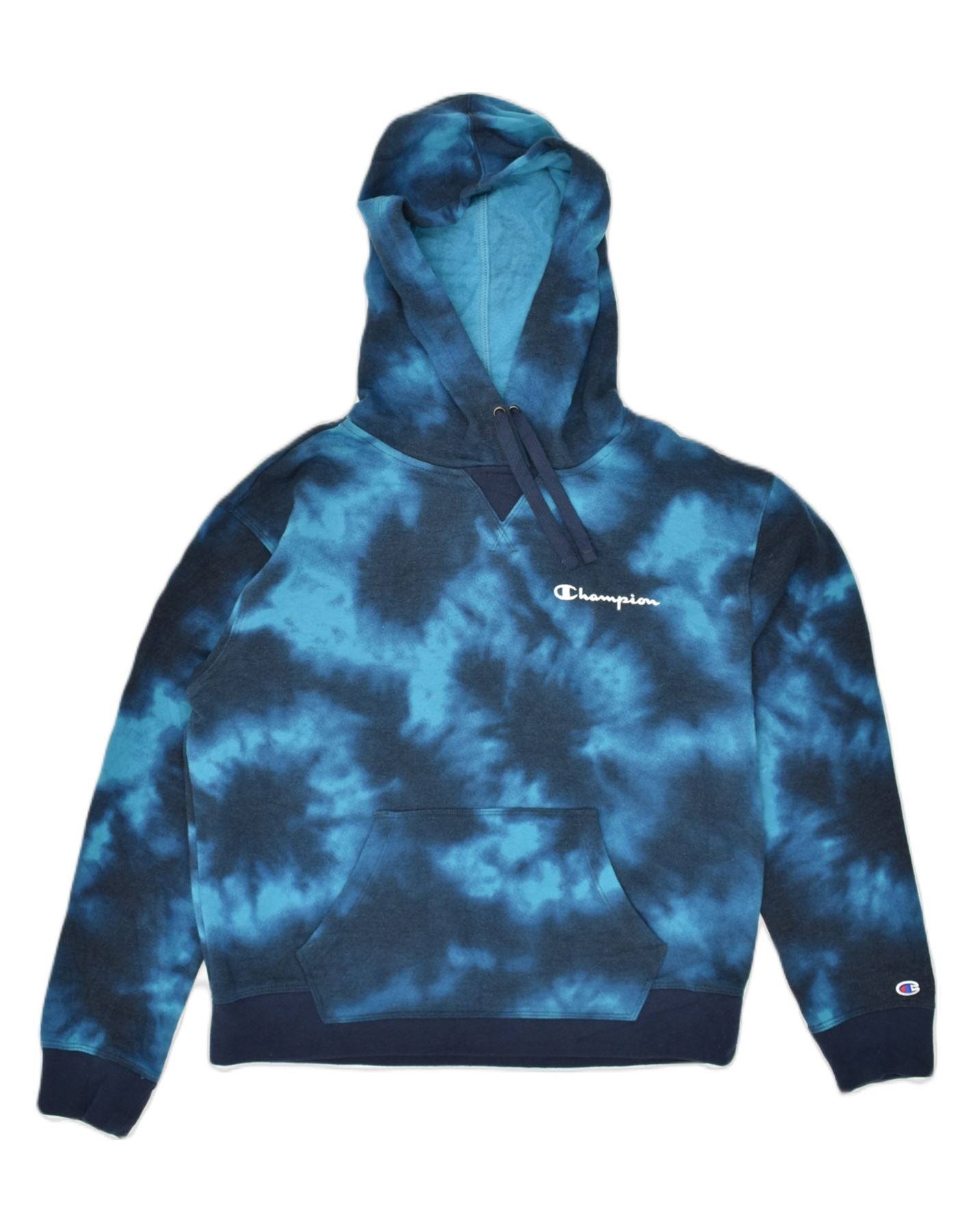 Image of CHAMPION Womens Hoodie Jumper UK 14 Medium Blue Tie Dye Cotton