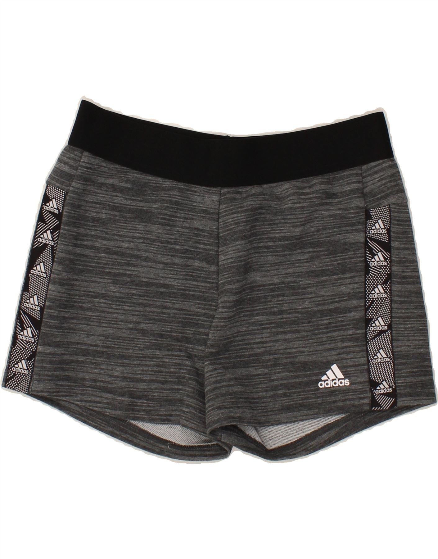 image of ADIDAS Womens Graphic Sport Shorts UK 8/10 Small Grey Flecked Cotton