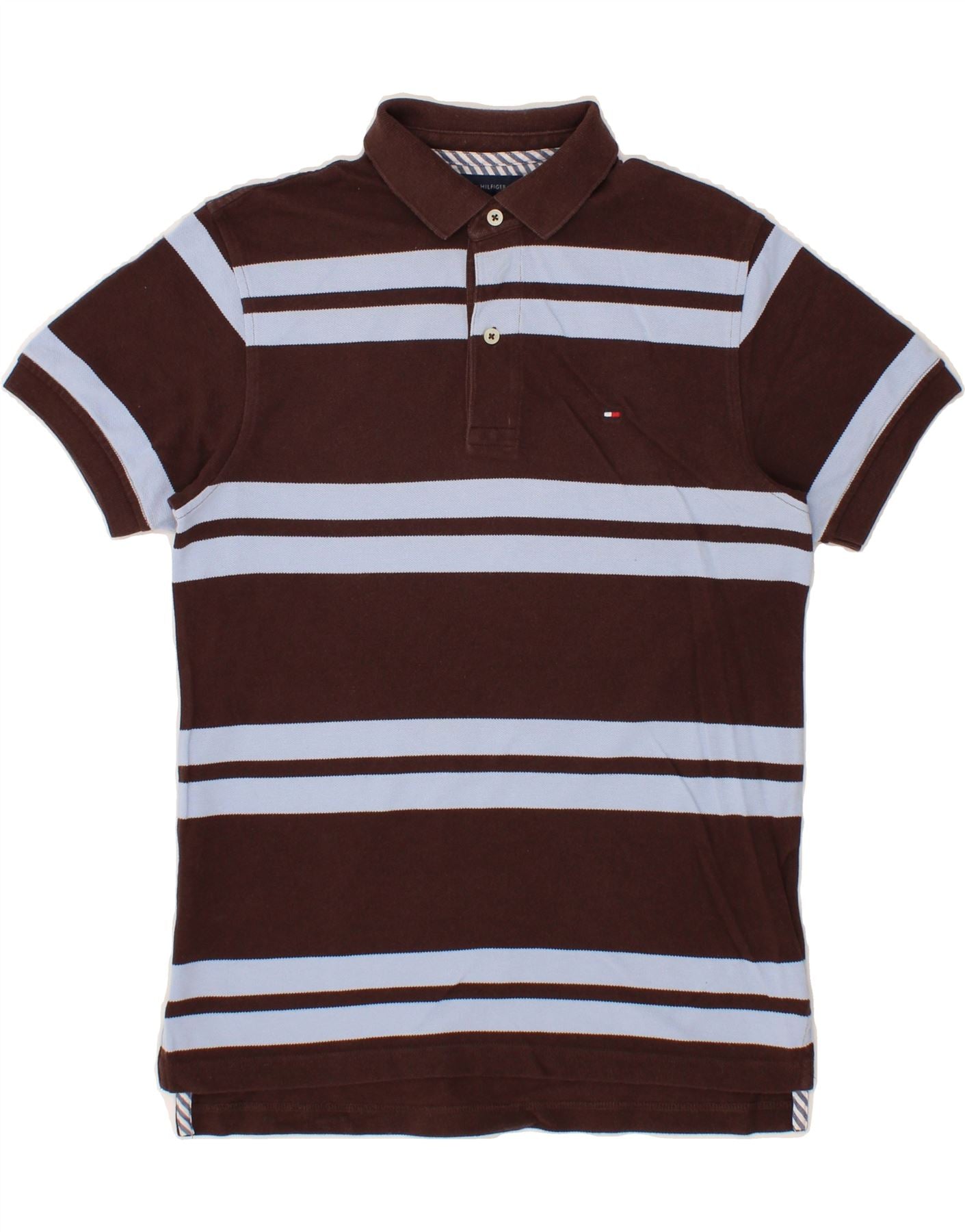 image of TOMMY HILFIGER Mens Polo Shirt XS Brown Striped Cotton