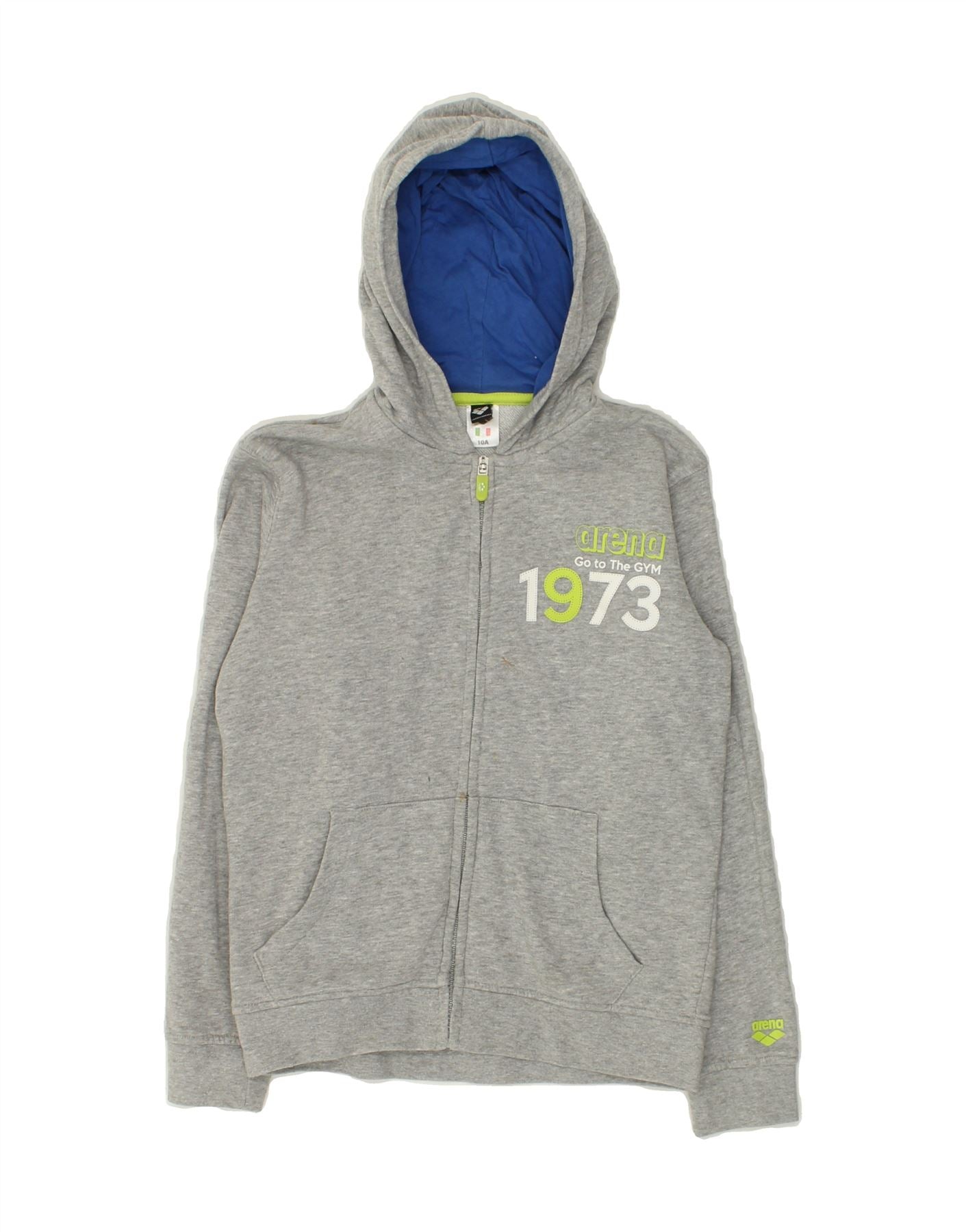 image of ARENA Boys Graphic Zip Hoodie Sweater 9-10 Years Grey Cotton