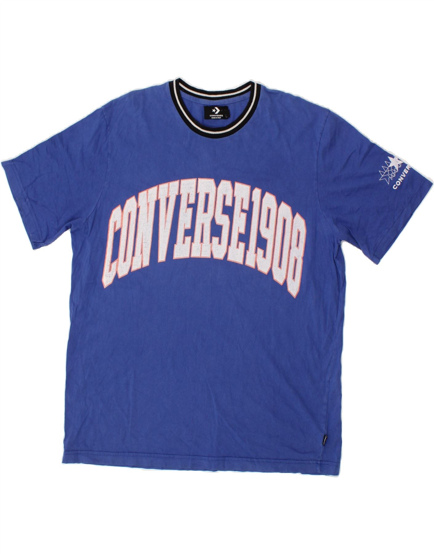 Image of CONVERSE Mens Graphic T-Shirt Top Medium Blue Cotton