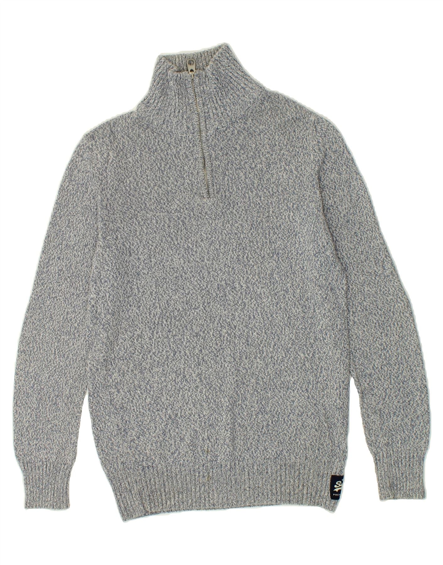 Image of SUPERDRY Mens Zip Neck Jumper Sweater Small Grey Cotton